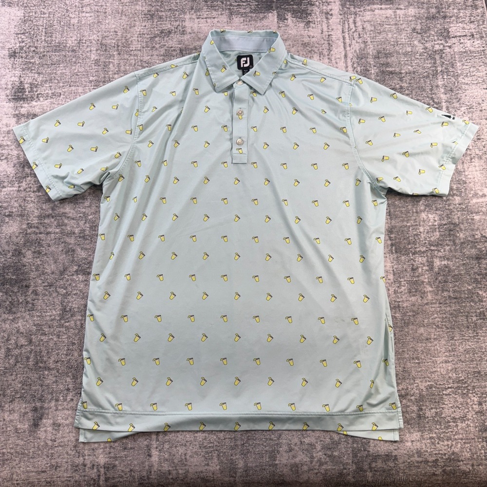 FootJoy Polo Shirt Mens XL Blue Cocktails Drinks AOP Golf Performance Stretch